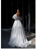 Strapless Beaded White Organza Wedding Dress With Detachable Puffy Sleeves